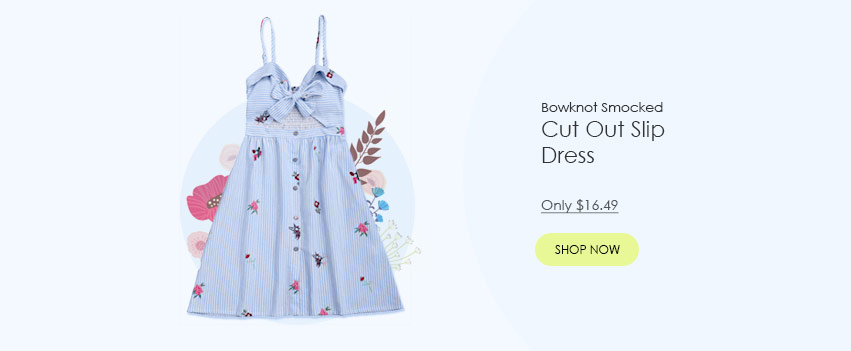 Bowknot Smocked Cut Out Slip Dress  Only $16.49 from Zaful