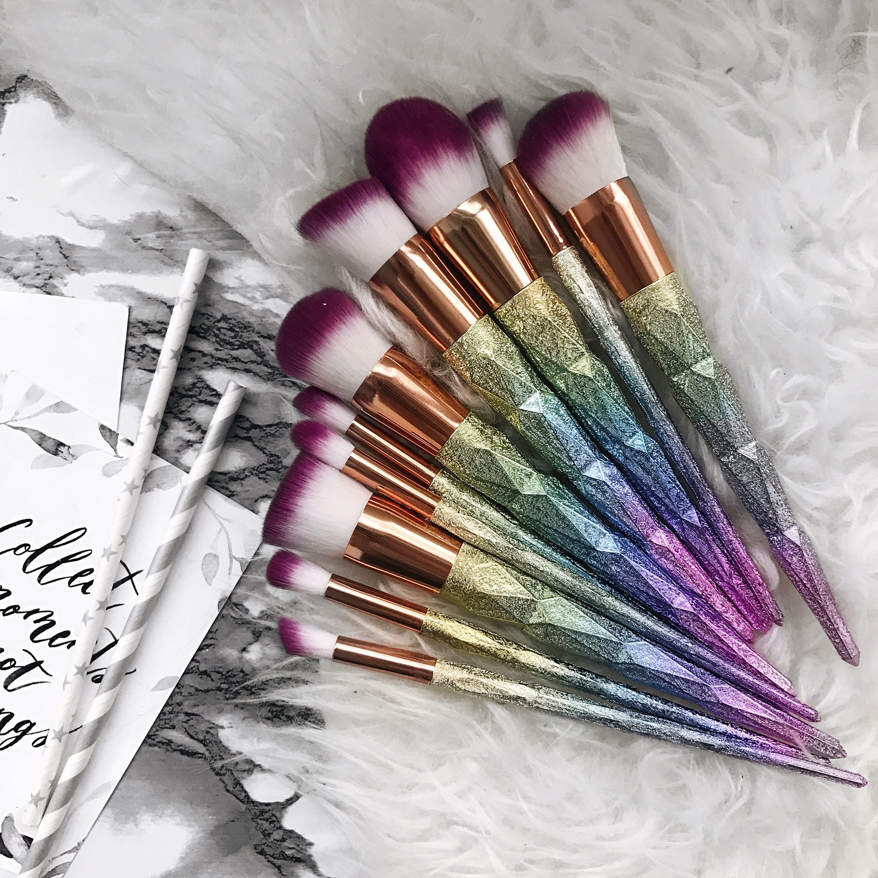 Glitter Makeup Brushes Set - Rose Gold from Zaful